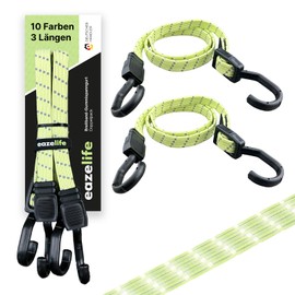 Set of 2 Rubber Tension Straps, Adjustable, Wide Band Expander with Metal Hooks, Strong Resilient for Car, Bicycle and Outdoor Activities (10 Colours, 3 Lengths) (Firefly, 80 cm)