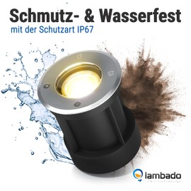 lambado® LED recessed floor spotlight for outdoor use, IP67, waterproof and drivable, including 3 W 230 V GU10 spotlight, warm white, round floor spotlight, stainless steel floor light for patio and