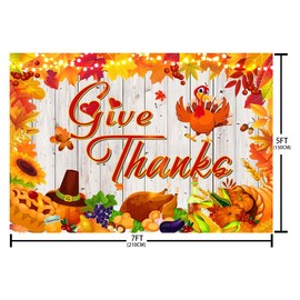 AIBIIN Autumn Give Thanks Backdrop for Photography Fall Harvest Happy Thanksgiving Photo Background Supplies Give Thanks Board Light Fruits Turkey Decorations Banner Photo Props