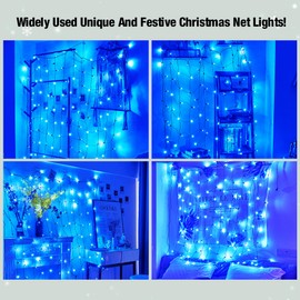 Sylampow Led Blue Christmas Net Lights Outdoor Christmas Bushes Lights 120Led 6ftx5ft, Connectable Outdoor Indoor Christmas Mesh Net Lighting for Holiday, Garden, Shrubs, Trees, Bushes Decorations