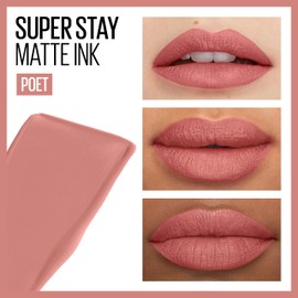 MAYBELLINE Maybelline Super Stay Matte Ink Liquid Lipstick Makeup, Long Lasting High Impact Color, Up to 16H Wear, Poet, Light Rosey Nude, 1 Count