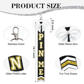 DEEKA 8 PCS Cheer Pin Me Ribbon Glitter Cheerleader Keychain Bulk Gifts Cheer Bow Keychain Bag Tag Clothes Pin Charms - Gold