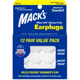 Mack's Pillow Soft Silicone Earplugs, 12 Pair – The Original Moldable Silicone Putty Ear Plugs for Sleeping, Snoring, Swimming, Travel, Concerts and Studying | Made in USA