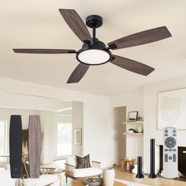 SPACORA 52 Inch Ceiling Fans with Lights, Black Ceiling Fan with Light and Remote/App, 2 Downrods, Noiseless DC Copper Motor, 3CCT, Modern Ceiling Fan for Indoor Outdoor, Bedroom, living room, Patio