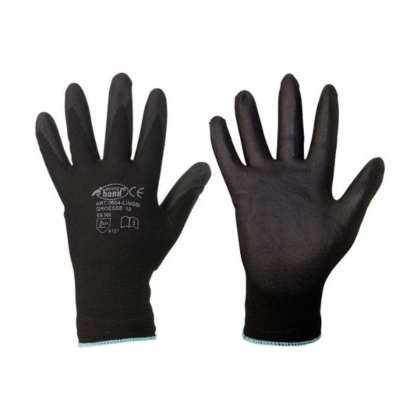 12 Pairs of Mechanical Gloves PU Coated Black Size 6-11