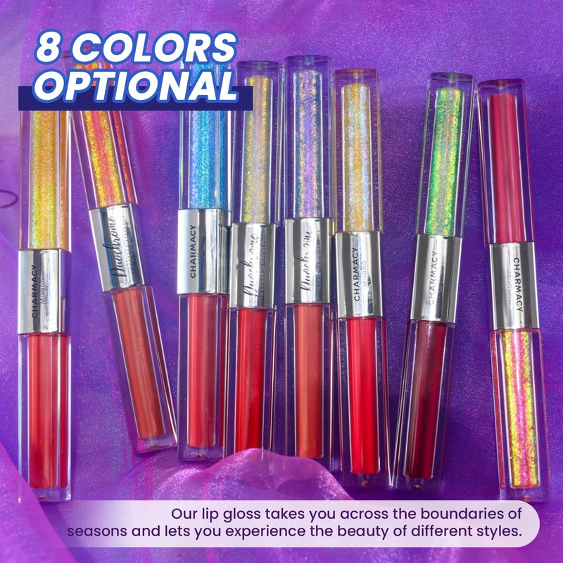 CHARMACY Multichrome Double Head Non-Stick Lip Gloss, Metallic Colourful Lip