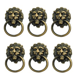 6 Pack Lion Head Knob Pull Handle for Dresser Drawer Cabinet Jewelry Box with Drawer Ring 1.57 x 2.64 Inch Antique Door Pulls Handle Knobs(Bronze)