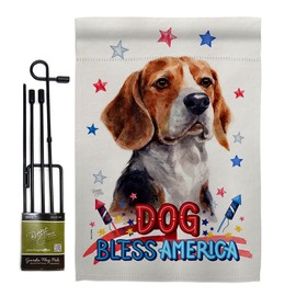 Breeze Decor Patriotic Beagle Hound Garden Flag Set with Stand Animals Dog Puppy Spoiled Paw Canine Fur Pet Nature Farm Animal Creature Small Decorative Gift Yard House Banner Made in USA 13 X 18.5