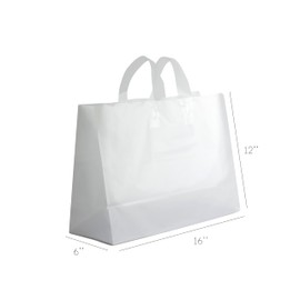 Purple Q Crafts Frosted Shopping Bags with Handles and Cardboard Insert - 16"x12"x6" Gusset, 100 Pack - Durable, Reusable, and Eco-Friendly