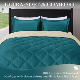 downluxe Queen Comforter Set - Teal Blue and White Queen Comforter, Soft Bedding Sets for All Seasons -3 Pieces - 1 Comforter (88"x92") and 2 Pillow Shams(20"x26")