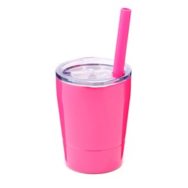 Colorful PoPo Kids Stainless Steel Cup Lovely Small Rambler Tumbler with Lid and Silicone Straw, 8.5 OZ (1, Rose Red)