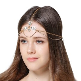 Xerling Forehead Crystal Pendant Head Chain Accessories Layered Rhinestones Headpiece for Women Girls Boho Silver Head Jewelry for Festival Wedding (Silver)