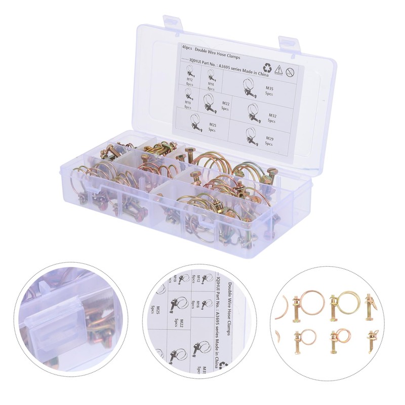 CHILDWEET 40pcs Pipe Clamp Double Wire Hose Clamp Bolt Wire