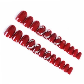 Minkissy 24pcs Red Glitter Nail Art Paste Diamond Rhinestones DIY Nail Stickers for Women Girls Parties Easy to Apply Patches for Stunning Designs