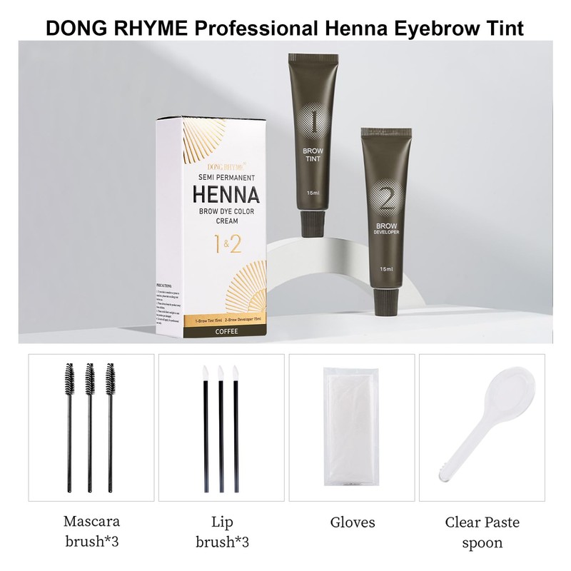 DONG RHYME Eyebrow Tint Kit Coffee Hen-na, Semi-Permanent Professional Coffee