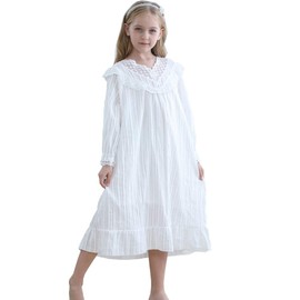 Flwydran Princess Cotton Nightgowns for Girls Kids Pyjamas for 3-12 Years, White