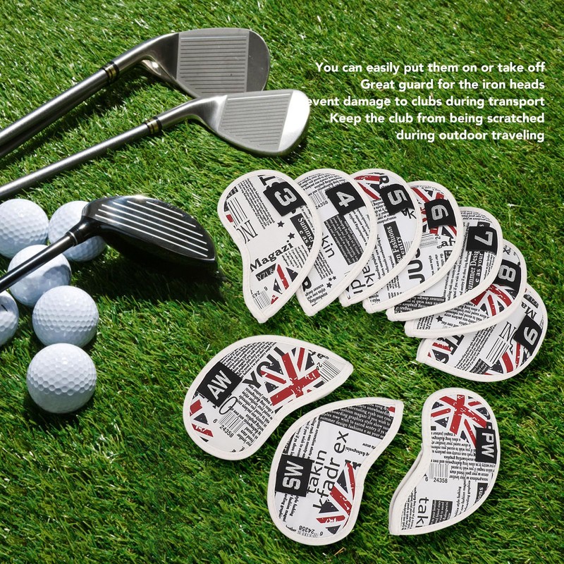 10 Pcs PU Leather Club Protective Iron Headcover, Deluxe Interior