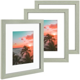 AUEAR, 8x10 Picture Frames Set of 3, with Mat for 5x7 or 8x10 without Mat, Engineered Wood Photo Frames with Plexiglass, for Wall or Tabletop Display (Light Grey)