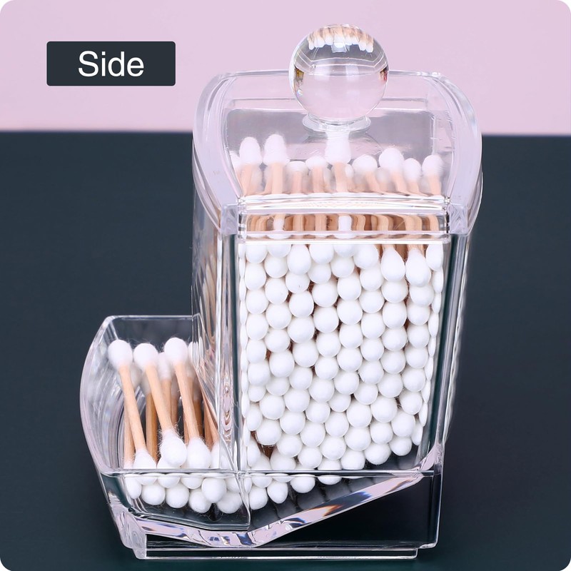MOSIKER 10oz Clear Acrylic Small Qtip Holder,Swab Dispenser Cotton Ball