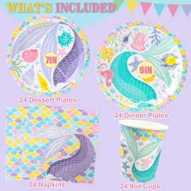Mermaid Birthday Decorations (Serves 24) Dinner Plates, Dessert Plates, Cups, Napkins. Mermaid Party Supplies for Kids, Boys, Girls and More