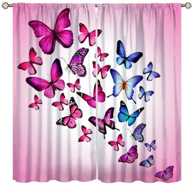 Butterfly Curtains for Girls Bedroom,Pink Window Curtain Panels Drapes for Kids Bedroom Nursery Room Rod Pocket Windows Door Curtain, W42xL54in Blackout