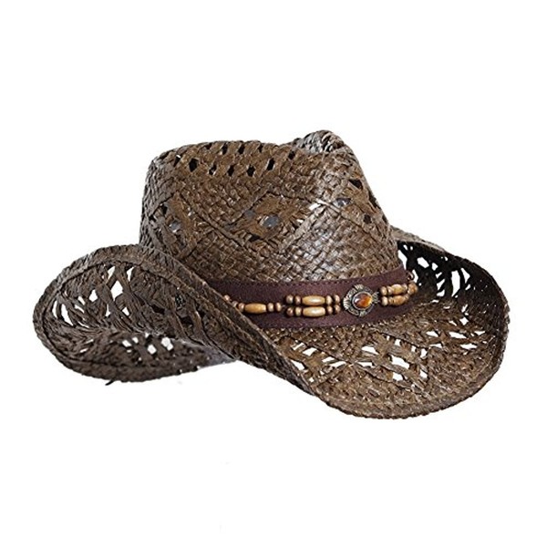 Vamuss Straw Cowboy Hat W/Vegan Leather Band & Beads, Shapeable