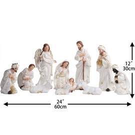 Zayton Nativity Set Christmas Indoor 11 Pcs 12.5 Inch Scene Statue Figurines Jesus Manger Crib Ornament Church Xmas Home Catholic Religious Decoration