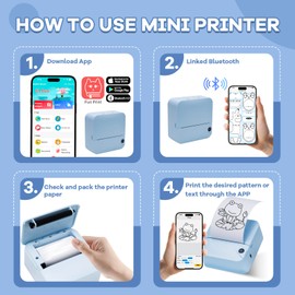 KUZARVO Portable Mini Thermal Printer, Pocket Sticker Maker for Kids Cute Bluetooth Phone Printer with 2 Rolls Paper for Study Graphics, Notes, Fun, DIY, Compatible with Phone or Tablet