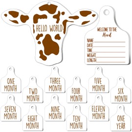 Maitys 14 Pieces Cow Baby Monthly Milestone Cards Rustic Wooden Ornament Herd Signs Cattle Newborn Photography Props to Record Your Baby's Growth, Gift for Pregnancy and Baby Shower (White)