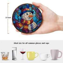 LOKMU Coasters for Drinks,Round Absorbent Ceramic Stone Coaster Sets of 6 with Metal Holder Stand,Colorful Stained Glass Christmas Coasters with Cork Base for Coffee Wooden Table,Housewarming Gifts