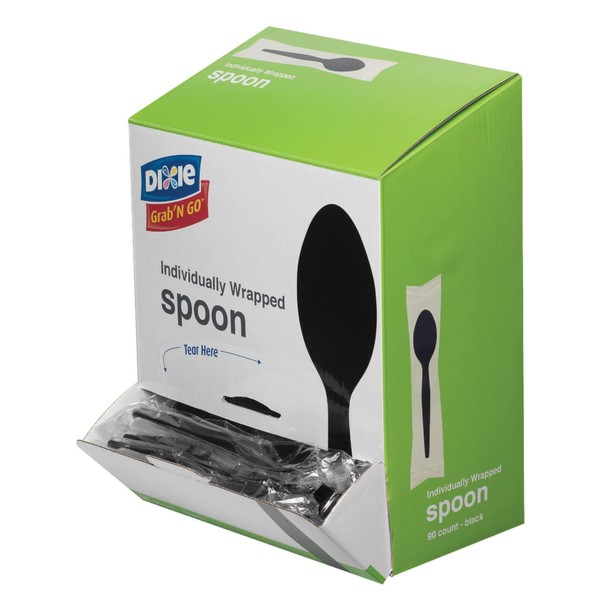 Dixie Individually Wrapped 5.6" Medium-Weight Polystyrene Plastic Teaspoon by GP PRO (Georgia-Pacific), Black, TM5W540, 540 Count (90 Spoons Per Box, 6 Boxes Per Case)