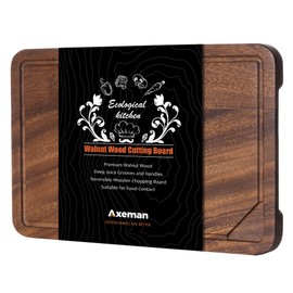 Axeman Walnut Wood Cutting Board Small 12x8" with Juice Groove for Kitchen Countertop, USA-Sourced Thick American Black-Walnut Wooden Chopping Board Charcuterie Board Butcher Block for Meat Vegetables