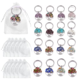 MKISHINE Pack of 18 Bags Tree of Life Key Rings Made of Natural Crystal Stone Bags for Confectionery Decoration for Wedding Favours Communion Christening Birth Wedding Place Cards, multicoloured, S