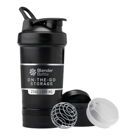 BlenderBottle Shaker Bottle with Pill Organizer and Storage for Protein Powder, Classic V2 ProStak System, 22-Ounce, Midnight Black