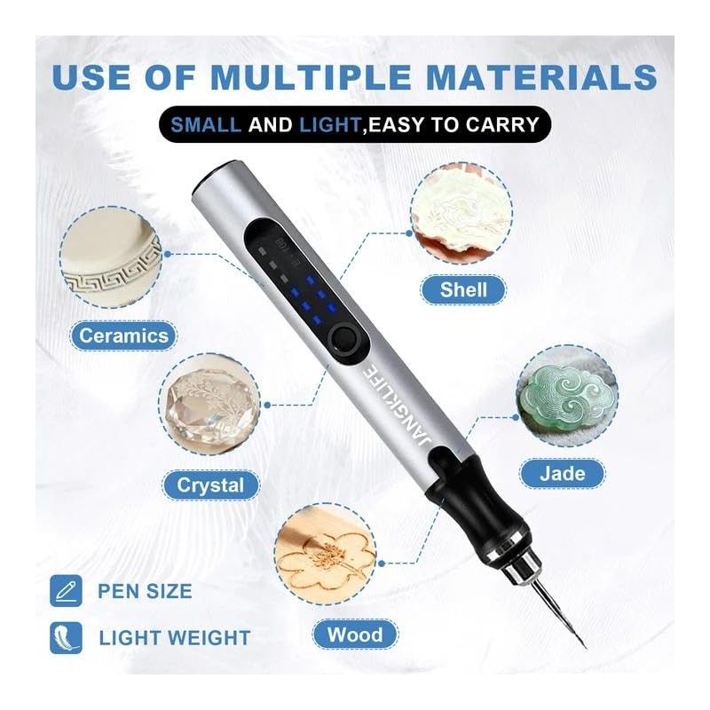 JANGKLIFE USB Rechargeable Engraving Pen with 42 Bits, Mini Rotary
