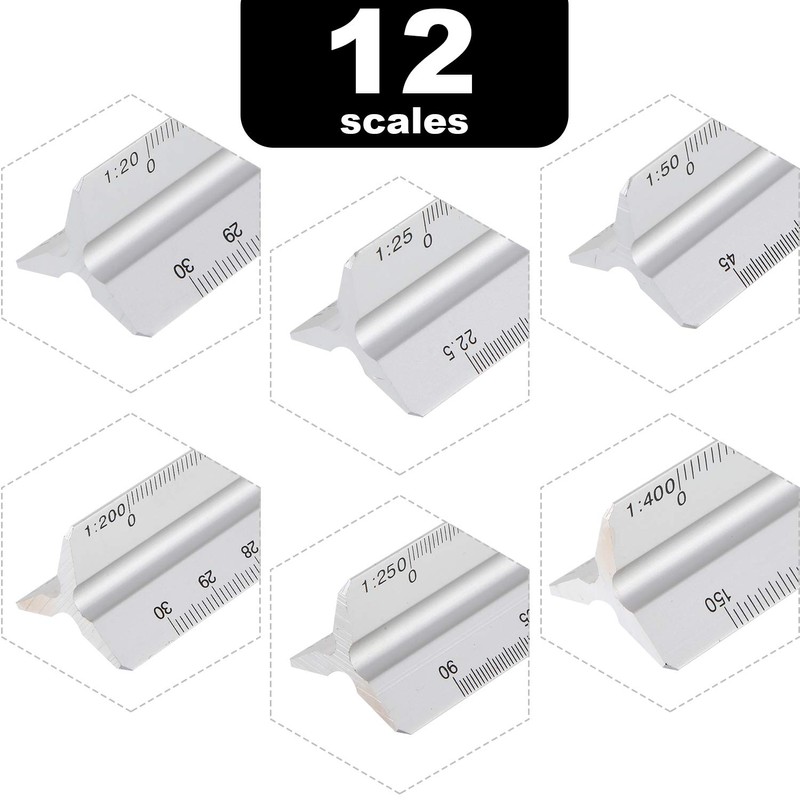 6 Pcs Triangular Ruler Set Aluminum Architect Ruler Engineering Scale