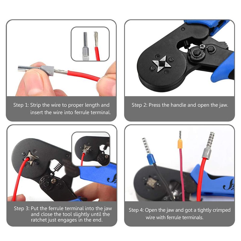 Eacam Ferrule Crimping Tool Kit, Self-adjustable Ratchet Wire Ferrule Crimper
