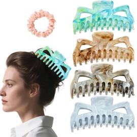 Flomiara Large Hair Clips for Thick Hair Women, 13,5 cm Big Non-slip Matte Hair Claw Clips Strong Hold Hair Jaw Clips, Hairpins Suitable Both Ladies Girls (Coffee Black, Green, Grey Blue, Khaki)