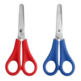 GZSYWZ 2 Pcs Kids Safety Scissors - Blunt Tip Children Preschool Craft Scissors with CM-Scale for Home School (Blue+Red)