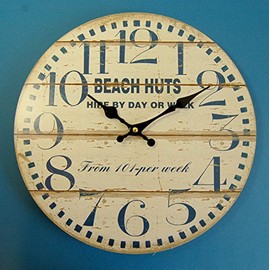 Large "Beach Huts" Wall Clock in Vintage, Antique, Retro, Aged Style