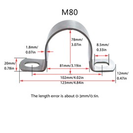 SHUNCHG 4pcs 80mm Pipe Clips U-Shaped Clamps 304 Stainless Steel, 2 Hole Heavy Duty Brackets for Water Pipes, Gas Lines,Plumbing and Cables Fixing