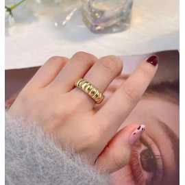 MYNENEY Thick 14K Gold Plated Stackable Signet Ring Filled Chunky Eternity Wedding Statement Band Rings for Women