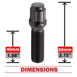 Wheel Accessories Parts Set of 20 Black 14x1.25 Lug Bolts Locking Spline Conical Seat with 40 mm Shank Length Small Diameter Lug Bolt with Dual Hex Key for Aftermarket Wheels (40mm, Black, M14x1.25)