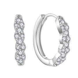 Aprila Women Earrings 925 Sterling Silver Hoop Earrings with 2 Row 3A Cubic Zirconia Jewelry