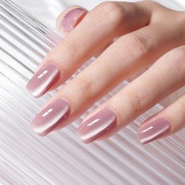 AILLSA Nude Pink Cat Eye Gel Nail Polish Crystal Glass Glitter Gel Polish with Magnet, Jelly Pearl Sparkle Gel Nail Polish Reflective Shimmer Translucent Color U V Gel Salon DIY at Home 0.5 OZ GF22