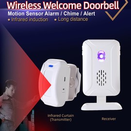 Motion Sensor Doorbell Entry Alert Door Chime for Business Store Office Home DIY Security System, Wireless Alarm Motion Detector Device Welcome Buzzer Monitor Visitor Bell
