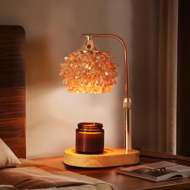 Candle Warmer Lamp with Timer – Adjustable Height & Dimmer, Amber K9 Crystal Shade – Wax Melt Warmer for Home Decor, 2 Bulbs Included