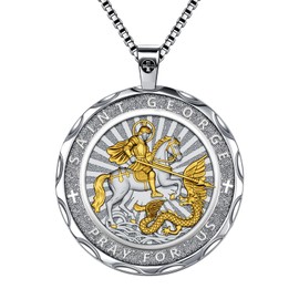OigvcoTe Silver Gold St George Necklace Catholic Medal