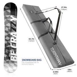 TurnWay Snowboard Bag | Store & Transport Snowboard Up to 165 cm & Extras | Waterproof - for Men, Women and Youth (Grey)