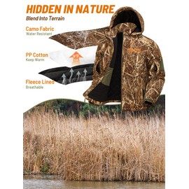 NEW VIEW Insulated Hunting Jacket for Men Cold Weather, Warm Camo Hunting Jackets with Hood, Water Resistant Hunting Clothes